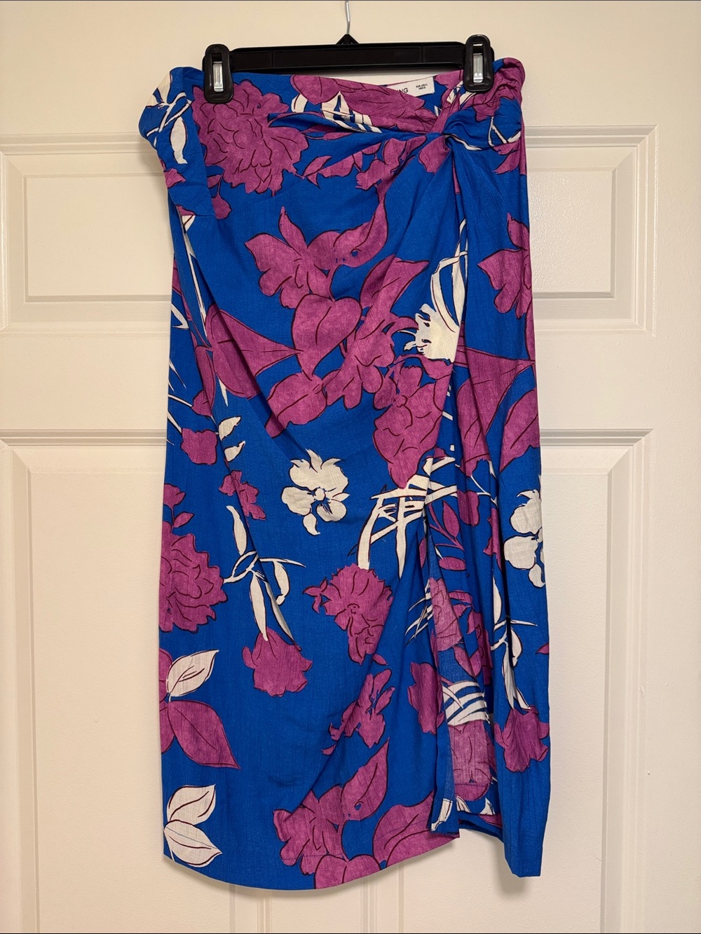 Mango Blue Midi Skirt with Purple Floral Print